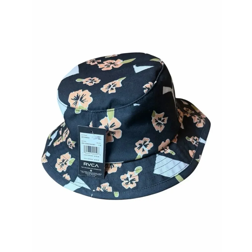 RVCA Floral Bucket Hat L/XL New With Tags Black Pop Flower Print Unisex
